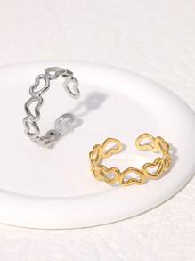 1pc Alla Moda Semplice E Dolce In Acciaio Inossidabile Che Non Scolorisce Scava Fuori L'anello Apri Cuore Amore Per La Festa Delle Donne E L'uso Quotidiano