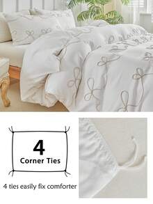 2/3 件卡其色蝴蝶结纹理图案涤纶羽绒被套，波西米亚风现代床上用品套装，特大号，适合所有季节（1 件羽绒被套 + 1/2 件枕套） - 卡其色 - 查看 6