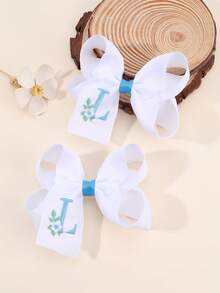 2 piezas Clips para el cabello con bordado floral lindo de 26 letras y lazo, accesorios para el cabello tipo pato para niñas, adecuados para decoración diaria - Multicolor - Ver 17