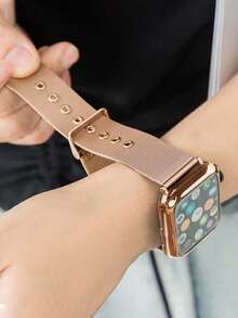 Huastonband Compatible Band And Case Set, 2pcs Rose Gold Stainless Steel Breathable Adjustable Mesh Band + PC Soft Material Anti-Collision Gold Watch Protective Case With Screen Protector For Series SE S10/S9/S8/S7/S6/S5/S4 38mm/40mm/41mm/42mm/44mm/45mm Men's And Women's Smart Watch Accessories, Men's And Women's Accessories For Summer Beach, Party, Holiday Gift - Rose Gold - View 10