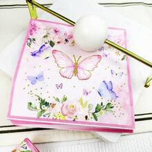 80/40/20 piezas Servilletas desechables de 13 * 13 pulgadas con estampado de mariposas y flores en rosa y azul, para uso en fiestas de cumpleaños, reuniones familiares, banquetes de bodas, decoración de hoteles y restaurantes - Rosa - Ver 11