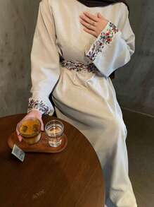 Vestido tradicional islámico, modesto y de moda, de lino y con bordado floral colorido, tipo kaftan, abaya, bata para oración