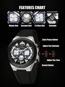 Reloj de cuarzo REWARD para hombre, de estilo de moda de negocios, con calendario, manecillas luminosas, multifuncional, de alta calidad, diseño clásico, correa de silicona - Unitalla - Ver 9