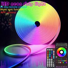 1 Tira de luz LED RGB de neón, cuerda de luz con alimentación USB inteligente con control de aplicación y botón, sincronización de música, perfecta para decoración del hogar, dormitorio, fiesta, múltiples modos, 3 tamaños a elegir, artículos de decoración de habitación, artículos de decoración del hogar, decoración de dormitorio, cumpleaños, decoración de la casa, artículos de habitación - Multicolor - Ver 3
