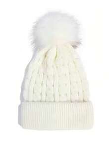 MilyModa Simple Style Winter Thick Adult Women's Beanie Hat - White - View 3