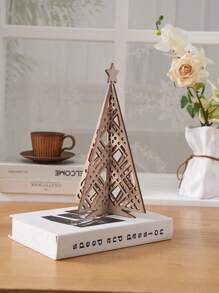1pc, 6.65*11.14 Inch Creative Wooden Christmas Tree Shaped Desktop Decor, Minimalist Wooden Christmas Tree Home Decoration Accessory, Multiple Designs Available, Suitable For Theme Parties, Restaurants, Celebrations, Store Displays, And Personal Gifts