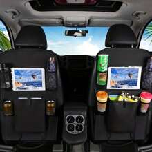 1 pieza Bolsa de almacenamiento anti-patada de color negro, organizador de asiento trasero de coche para guardar tabletas, hecho de tela Oxford