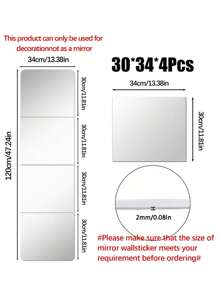 4pcs Classic Style Frameless Wall Mirror Tiles, Full Body Mirror Stick On Dormitory Wardrobe Mirrors, DIY Assembly For Home Gym, Bedroom Wall Installation