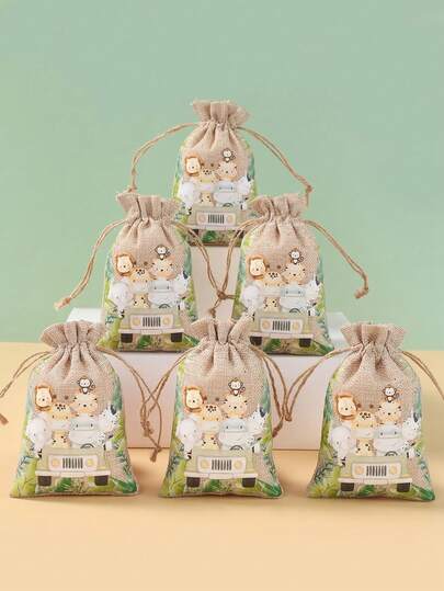 6 piezas Bolsas de regalo con diseño de animales de la jungla, bolsas de almacenamiento, suministros de envoltura de regalos, bolsas de dulces, bolsas de cumpleaños, regalos de cumpleaños, recuerdos de fiesta de boda, envoltura de cumpleaños con animales, decoraciones de cumpleaños, fiesta de cumpleaños, cumpleaños niño, cumpleaños niña, decoración de baby shower