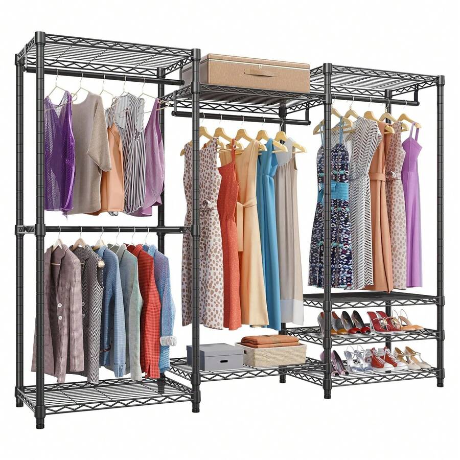 Closet Organizer Metal Garment Rack Portable Clothes Hanger Freestanding Closet Wardrobe 77"Wx 18"D X 77"H - Black - View 1