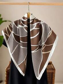 1pc Women Fashionable Elegant Floral Print 70cm Scarf, Suitable For Daily Wear, Travel, Headscarf, Casual Polyester Square Scarf, All Seasons - Coffee Brown - View 4