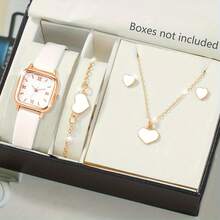 SOKI SOKI 1 set Montre femme avec bracelet en PU, montre à quartz décontractée, assortie à un collier en forme de cœur, des boucles d'oreilles et un bracelet. Convient pour un port quotidien, un cadeau d'anniversaire, une fête, un rassemblement de vacances. Cadeau idéal pour vous-même ou vos amis. Aucune boîte d'emballage incluse.