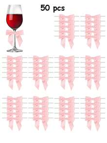 100/50/20/1pc Pink Satin Ribbon Bow, Pre-Tied Satin Ribbon Bow Suitable For Home Gatherings, Parties, Birthdays, Weddings, Bridal Showers, Baby Showers, Tabletop Decor, DIY Crafts, Cake Gift Bags, Birthday Gift Wrapping, Champagne Bottles, Glassware Decor, Wedding Accessories, Graduation Party Decor, Home Decor, Holiday Tabletop Decor, Wedding Party Supplies, Room Decor, Wedding Season Party Favors - Pink - View 14