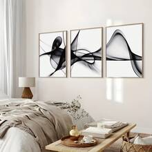 Bộ 3 tranh trừu tượng đen trắng trang nhã trên vải bố, khung gỗ thông - Trang trí tường hiện đại phù hợp cho phòng khách, phòng ngủ, văn phòng, chống thấm nước, in chất lượng cao, hoàn hảo cho trang trí nhà cửa, quán cà phê, quán bar, tranh nghệ thuật trừu tượng, nét vẽ sống động. - 3 CÁI - Xem 10