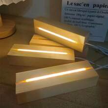 1 pieza / Base de exhibición de luz LED rectangular de madera de 6 pulgadas, fuente de alimentación USB, color cálido, blanco, color, base de iluminación, luz nocturna, para fotos, arte de cristal y resina que brilla en la oscuridad, decoración, decoración de la habitación, accesorios de la cocina del salón, regalos creativos, día de la madre, día de San Valentín