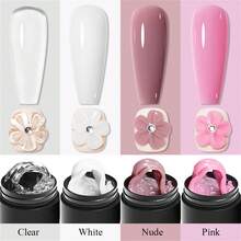 Mtssii 5Pcs/Set Non-Stick Hand Solid Nail Extension Gel Set , Clear, Pink, Nude & White Shades For Long-Lasting Sculpture And Carving, Solid, Hand, With Flower Molds Sculpting Brush, Easy To Operate Manicure Kit Nail Art DIY For Home Salon Nails - 彩色 - 查看 2