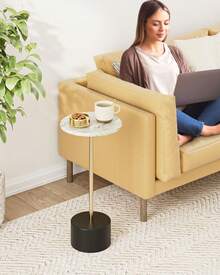 Drink Table Pedestal, Small Round Side Table, Small Drink Table, Drink Tables For Small Spaces, Pedestal End Table, Small Pedestal Table, Black - Vàng đen - Xem 3