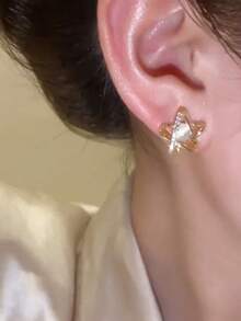 1 对优雅魅力小巧星形镶嵌猫眼石设计耳环，别致的日常佩戴，特殊场合的礼物 - 金黃色 - 查看 6