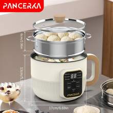 PANCERKA 1 Set de Olla Eléctrica de Capa Sencilla y Doble, 1.0 L Olla Eléctrica Multifuncional de Capa Antiadherente con Botón Mecánico Inteligente, Olla de Arroz Eléctrica para Uso Doméstico, Enchufe EU