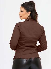 Women's Denim Jacket With Lycra And Buttons - Rỉ Nâu - Xem 2