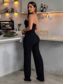 Fashion Women's Solid Color Sleeveless Black Elegant Jumpsuit New For Graduation, Dinner Wedding Spring Party - Black and White - View 3