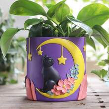 GUGUGO Moon Cat Cute Flower Pots Unique Rainbow Planter With Drainage Vintage Retro Colorful Flower Plant Pots For Indoor Plants Eclectic Succulent Gardening Pot For Home Décor A Purple 5Inch