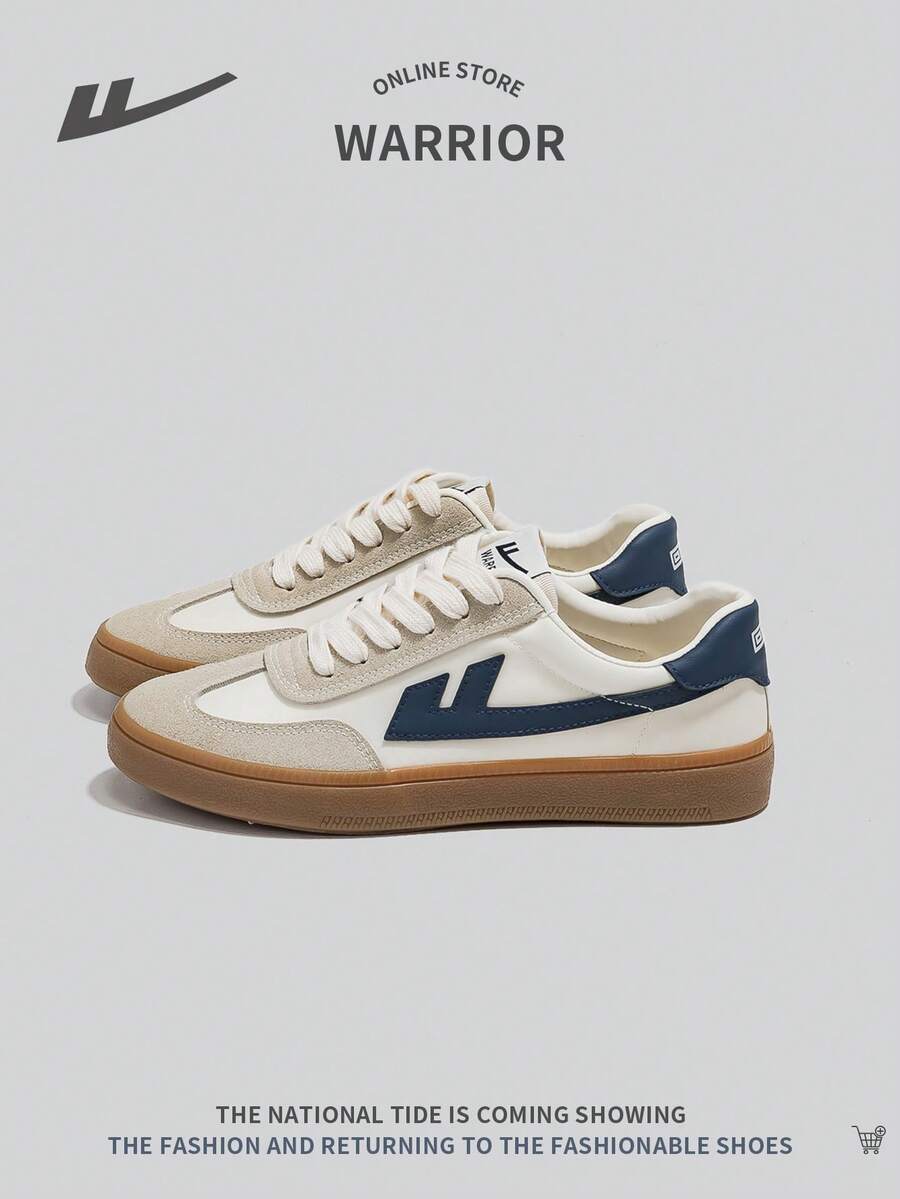 WARRIOR 男士时尚系带滑板鞋，舒适防滑户外休闲运动鞋，配色块设计