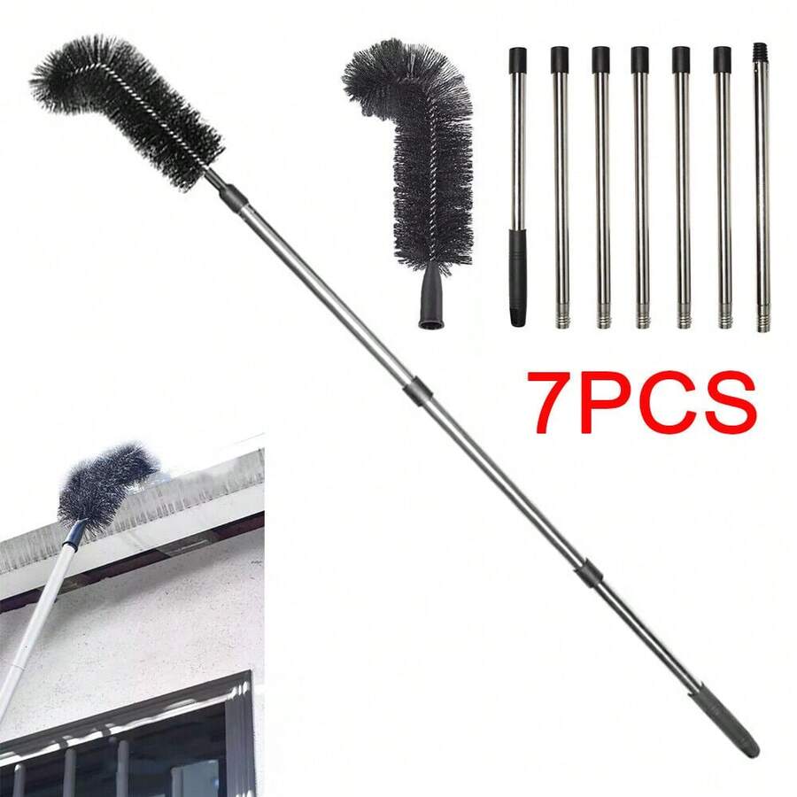 1PC Gutter Cleaning Brush Roofing Tool With 7Pcs Telescopic Extension Pole (280cm), Telescopic Gutter Cleaner, Gutter Cleaning Tool With Brush Heads For Removing Leafy Debris - 280cm - View 1