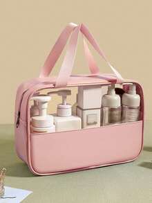 大容量防水化妆收纳袋 透明袋 旅行洗漱包 透明便携设计和双手柄 - 非常适合整理化妆品和洗漱用品 收纳包 化妆包 化妆品收纳包 护肤包 时尚简约洗漱包 沙滩包 旅行化妆包 返校浴室宿舍必需品 旅行必需品 旅行配件 海滩夏季度假旅行必备品 - 粉色 - 查看 11