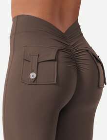 YEOREO Leggings With Pockets For Women V Back Scrunch Workout Leggings Tummy Control Butt Lifting Gym Yoga Leggings Yoga Pants For Women Winter Clothes For Women Black Pants - 咖啡棕 - 查看 6