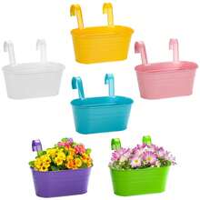 1 件金属铁悬挂花盆，阳台花盆带可拆卸挂钩，壁挂式水桶，多肉植物篮，适用于户外花园盆栽 - 彩色 - 查看 8