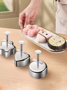 1pc Stainless Steel 304 Rice Ball/Sushi/Cake Mold Shaper, Safe Onigiri/Hamburger Patty Mold - Silver - View 1