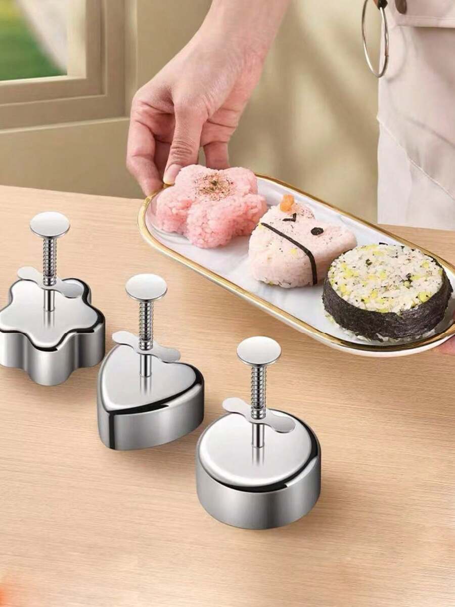 1pc Stainless Steel 304 Rice Ball/Sushi/Cake Mold Shaper, Safe Onigiri/Hamburger Patty Mold - Silver - View 1