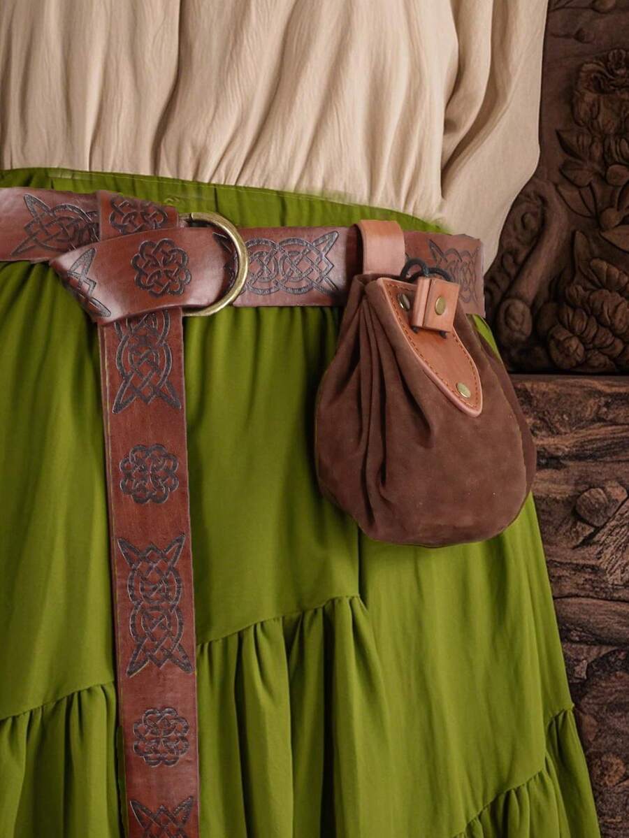 1 件黑色/棕色中世纪文艺复兴腰带袋抽绳腰包维京便携式腰包中世纪便携式零钱包角色扮演道具万圣节 - A - 查看 1