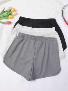 3 piezas/set Pantalones cortos deportivos para yoga, tenis, correr, entrenamiento al aire libre en verano - Blanco y Negro - Ver 2