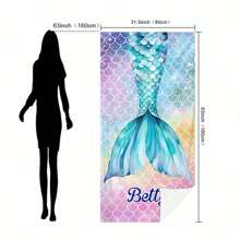 1pc Personalized Mermaid Text Beach Towel, Strong Water Absorption, Suitable For Swimming Pool, Camping, Extremely Comfortable Bathroom Decor SummerTravel Essentials Travel Accessories Beach Essentials