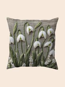 1 capa de almofada floral estilo vintage com floco de neve, 45x45 cm, lavar somente à mão, poliéster trançado, capa de almofada decorativa para sala de estar e quarto - sem bordado