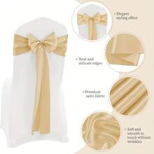 20pcs Champagne Satin Chair Sash Bows, Universal Decorative Chair Cover Ties For Wedding Reception, Washable & Reusable Chair Ribbons, Suitable For Wedding Events And Banquets