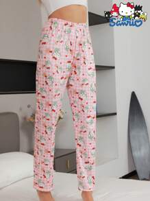 1 pieza Pantalón de pijama para mujer de Sanrio Hello Kitty - Pijama cómodo de dibujos animados, mezcla suave de poliéster y spandex, opaco, cómodo para todas las estaciones, color rosa, pantalón de estar por casa suave y acogedor, ideal para regalo de cumpleaños, fiestas y vacaciones