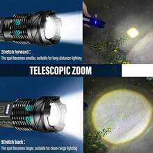 1pc Adjustable Zoom Powerful Aluminum Alloy Flashlight, Waterproof For Outdoor Night Running, Cycling, Patrol - Black - View 5
