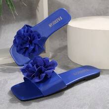 Women's Flat Square Toe Anti-Slip Beach Slippers - Blue - View 5