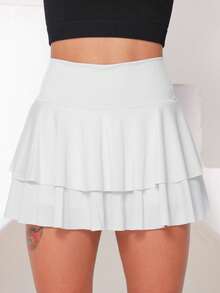 Short Skirt Ruffle Double Layer Fitness Gym Dance Running High Waist Suplex WOLFOX - trắng - Xem 2