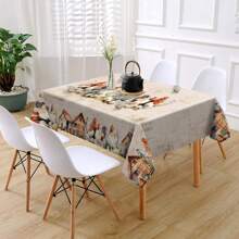 1pc Watercolor Chicken Nest Tablecloth - Polyester Fiber, Rectangular, Farmhouse Chicken Nest Design For Spring/Summer, Suitable For Home Kitchen Table, Dining, Picnic Decor