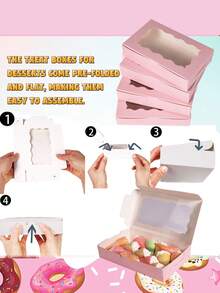 10/20 件/1 件 - 饼干盒糕点带透明窗口 7 X 4.3 x 1.5 英寸卡夫烘焙优质礼品盒容器适用于甜点、婚礼、派对、圣诞节、生日（粉色） - 彩色 - 查看 10