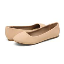 Women Flats Round Toe Comfortable Ballet Flats Simple Classic Commute Ballerina Style Shoes - 杏色 - 查看 4