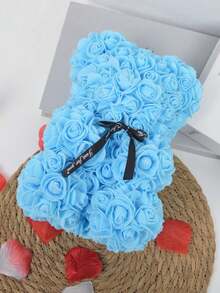 1 PIEZA Oso de rosas como regalo del Día de la Madre, Oso de peluche de rosas para aniversario de bodas, cumpleaños, mejor regalo, adorable y romántico, oso de flores eternas en caja de regalo de PVC (se compra la caja de regalo por separado) - cielo azul - Ver 5