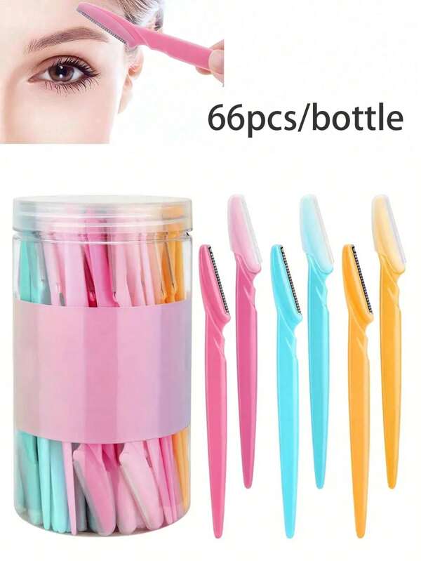 66pcs Safety Eyebrow Trimmer And Facial Razor Blades, Multi-Purpose Exfoliation Tool, Eyebrow Razor, Shaver, Depilator With Protective Cover, For Face And Body Beauty Tool,Women's Hair Trimmer And Epilator