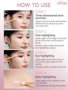 ukiss 面部粉底高光笔、腮红高光笔调色板、光泽闪光高光、自然闪亮高光、化妆照明器、轻盈、光滑、面部美容化妆 - #05 Peach Princess - 查看 8