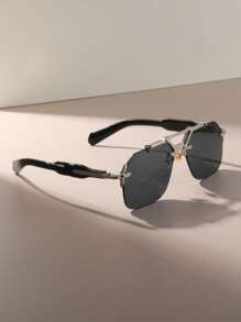 1 pièce Lunettes plates métalliques sans monture pour hommes, style mode punk , convient pour les affaires, les trajets domicile-travail, les vacances à la plage l'été, les activités en extérieur et les voyages