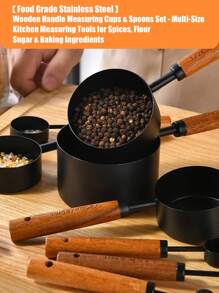 4/8Pcs Stainless Steel Measuring Cups And Spoons Set With Wooden Handle, Multiple Colors - Versatile Cooking And Baking Tools - Measuring Cups Set With Graduations - Kitchen Essentials, Food, Cooking, Travel, Kitchen Supplies, Kitchen Utensils. Multiple Colors, Multiple Sizes, Stackable Storage To Meet Your Different Needs